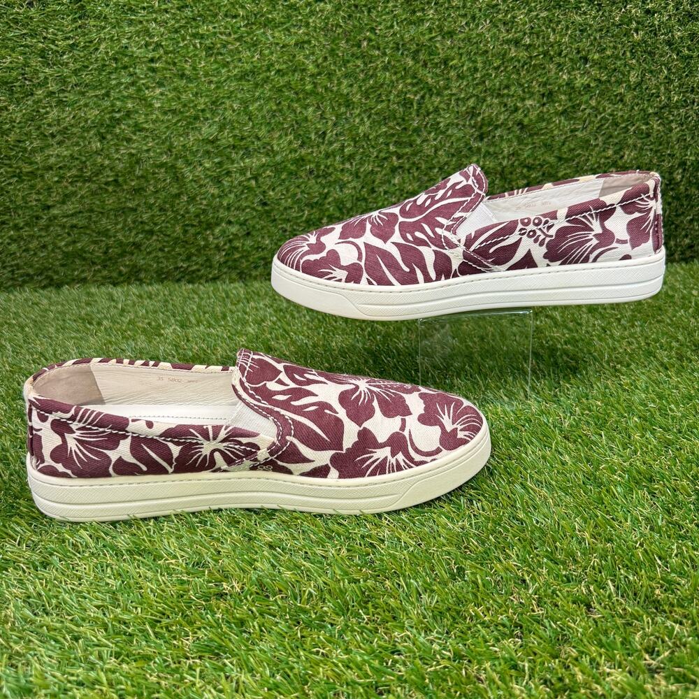 Prada Floral Slip-On Sneakers in White and Burgundy - Picture 7 of 9